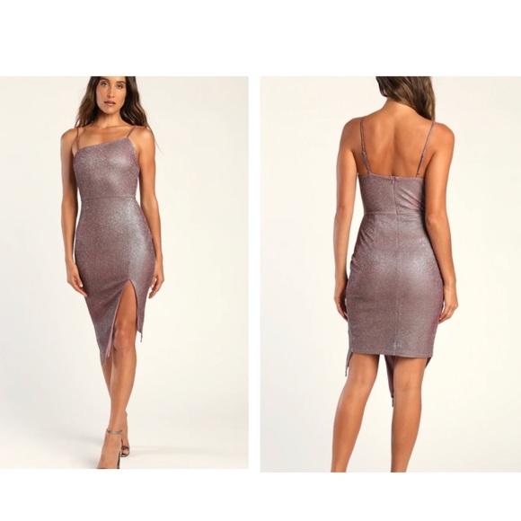 Lulus Dresses & Skirts - 🆕 LULUS Always a Glow-Getter Mauve Pink Glitter Asymmetrical Mini Dress